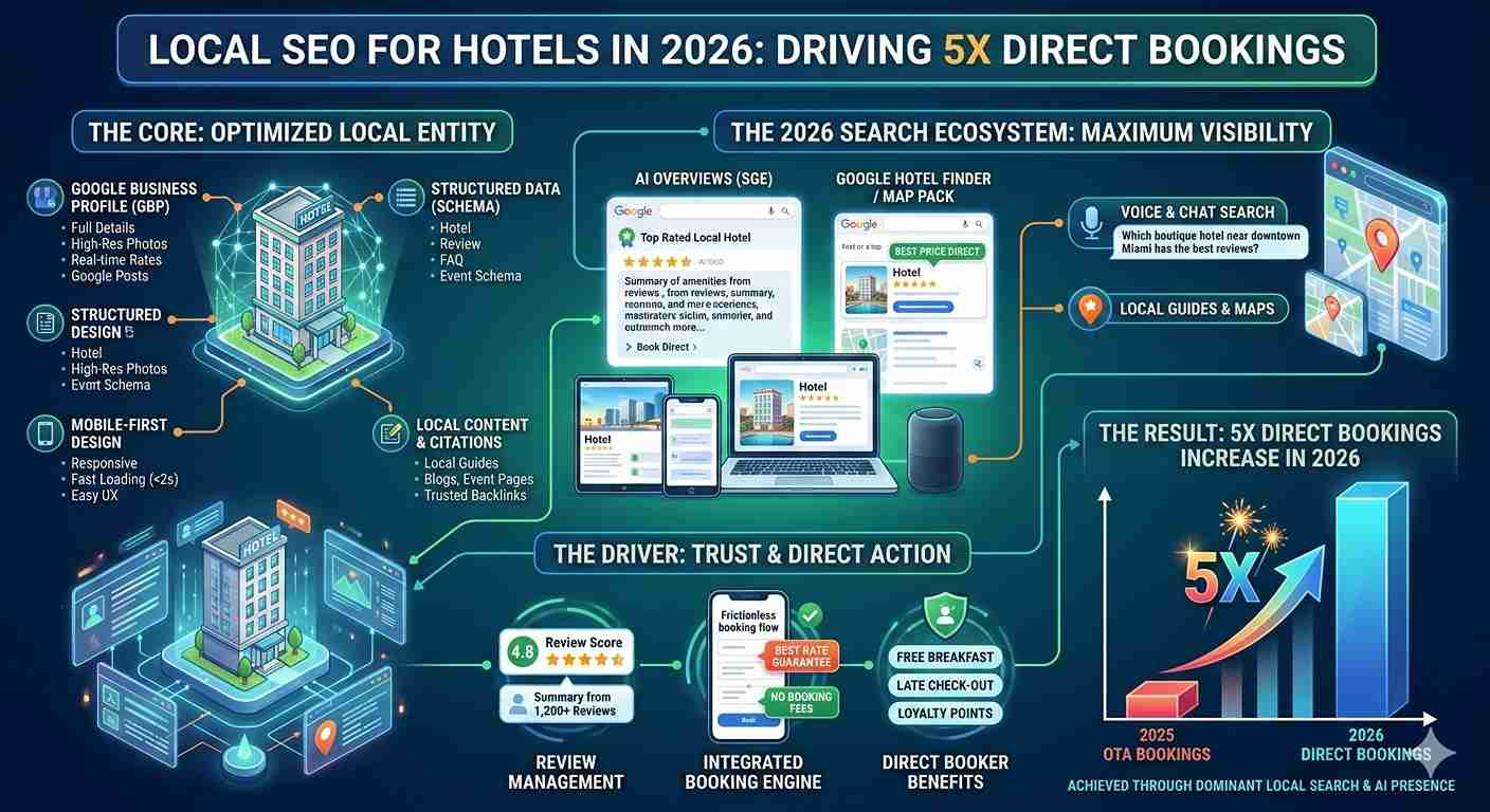 How Local SEO for Hotels Drives 5X Direct Bookings in 2026